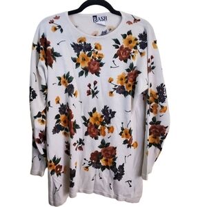 B Ash Vintage Floral Scoop Neck Tunic Sweater Size L